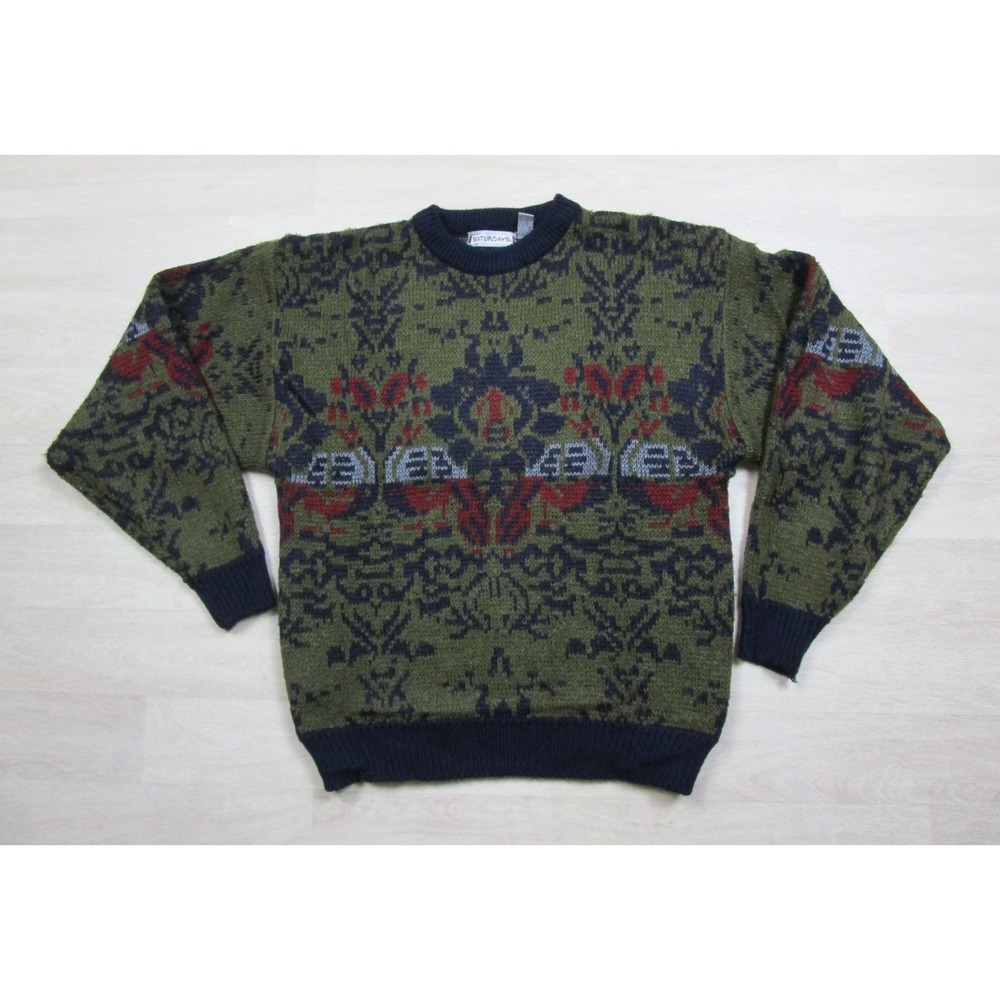 Vintage 90s Sweater Men's (XL) Multi Geometric Saturdays VTG Retro‎ Vibes AOP